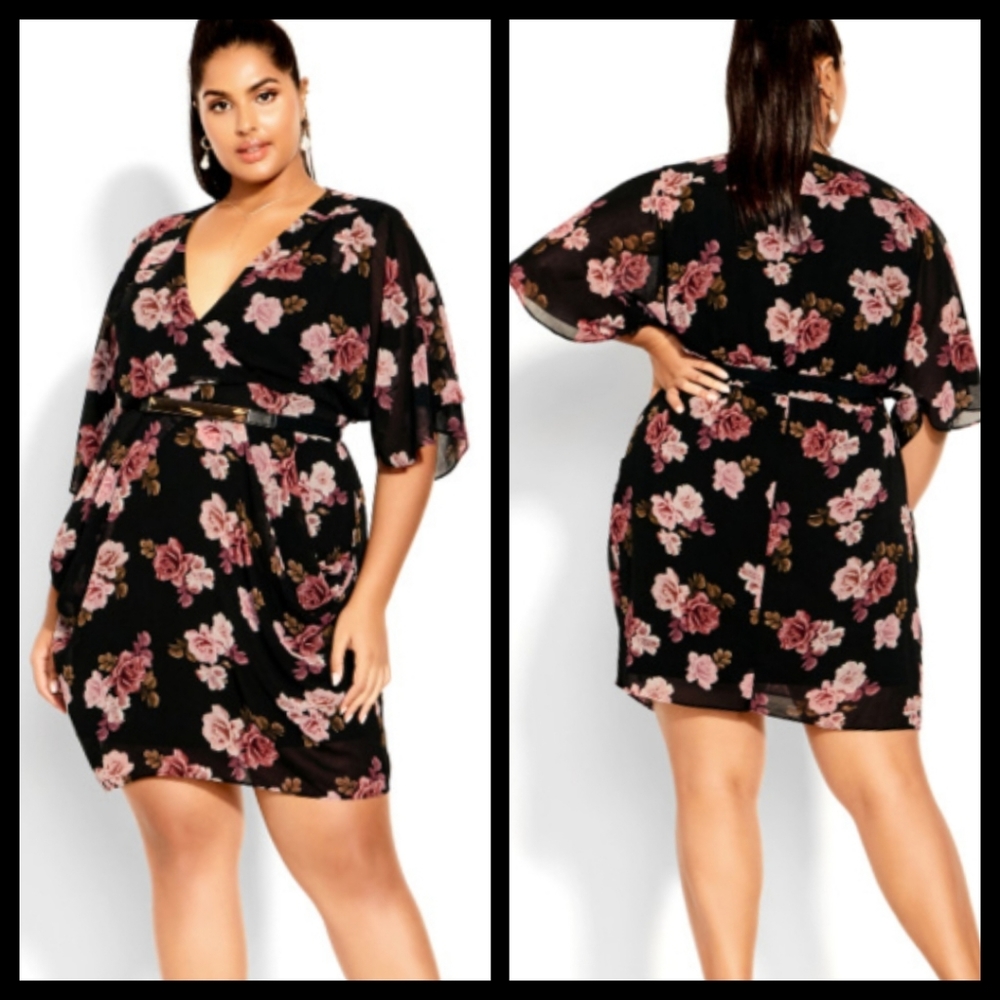 City Chic Black and Pink Floral Mini Dress XXL/24